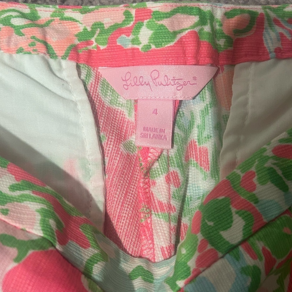Lilly Pulitzer Pink Green Adie Side Zip Shorts 4 - Picture 3 of 6